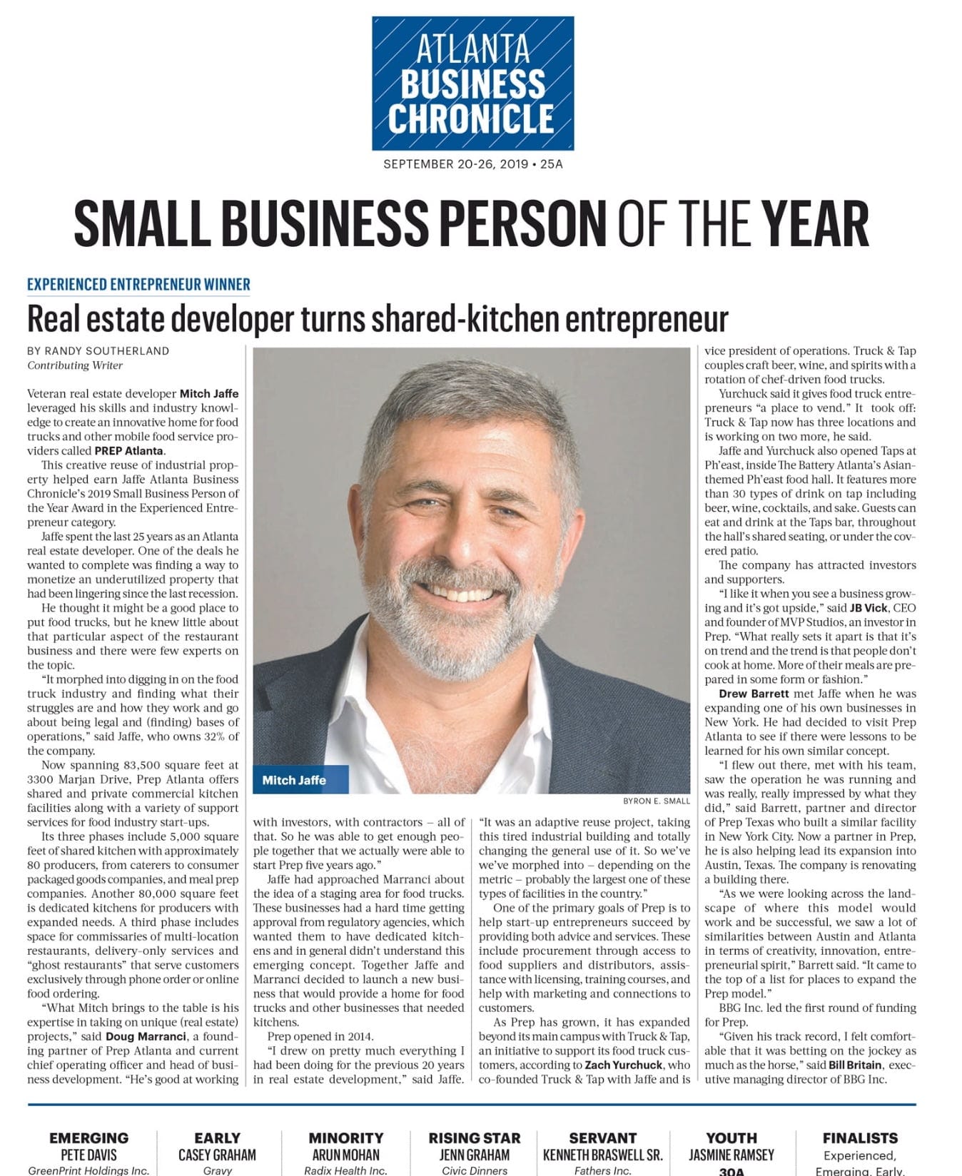 Mitch Jaffe,
Co Founder, CEO and CFO of PREP was chosen by the
Atlanta Business Chronicle as “Small Business Person of the Year”.